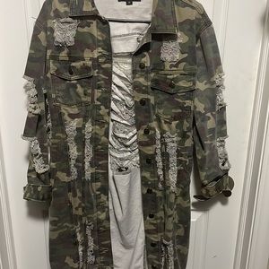 Distressed Long Camo Jacket